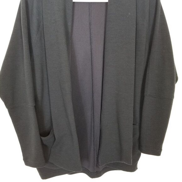 Prana Women Sunrise Open Front Wrap Sweater Sz XS Black Pockets Comfort - Picture 3 of 5